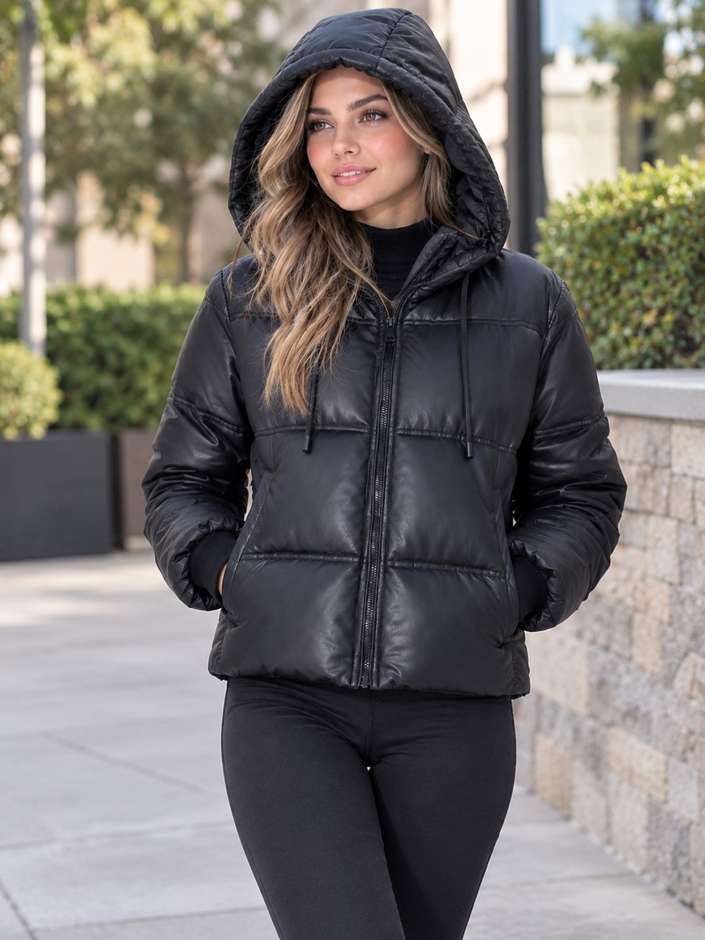 Zara Black Hooded Puffer Jacket